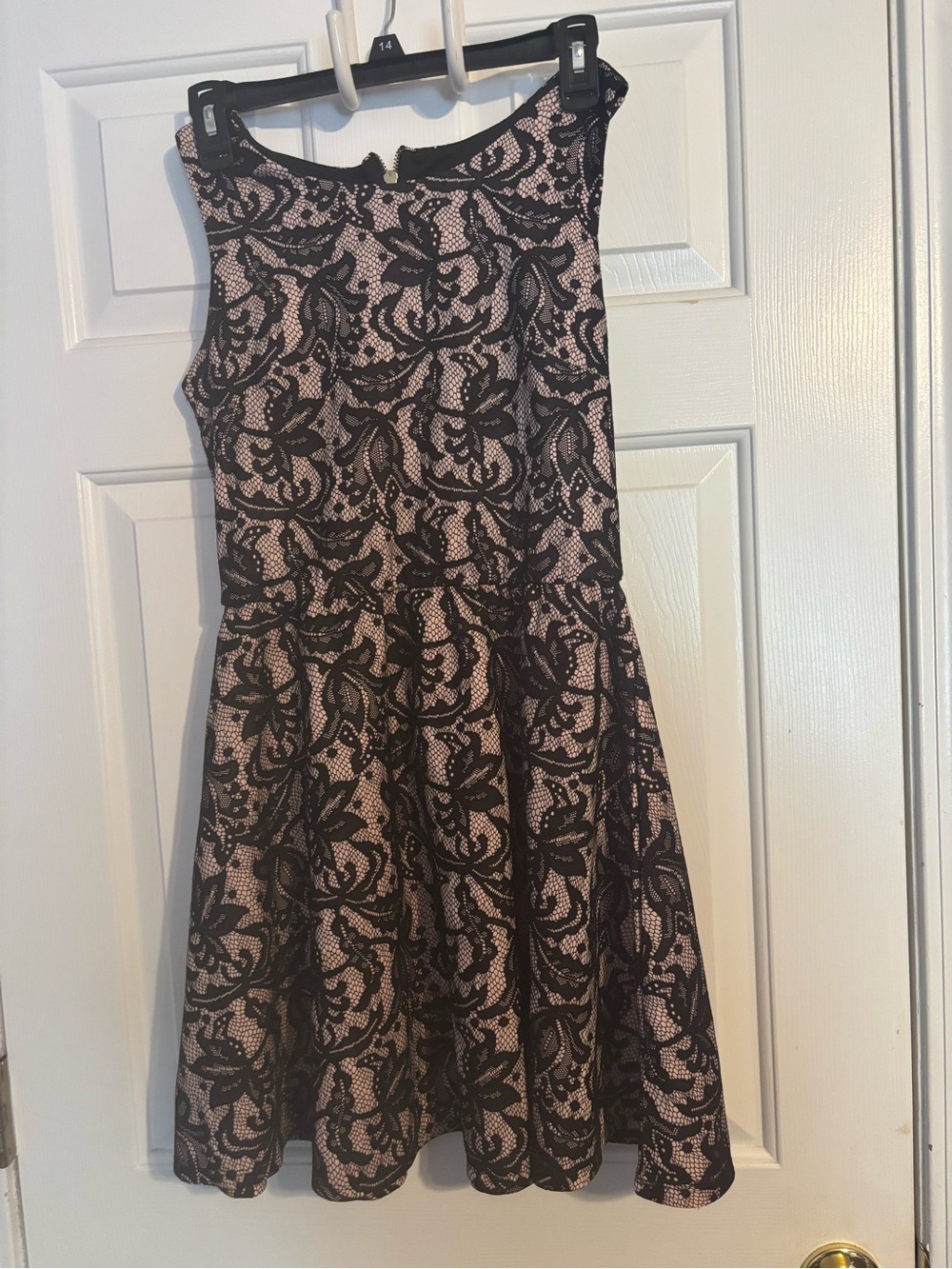 Heart Soul Black Lace Overlay Pink Fit & Flare Mini Dress
